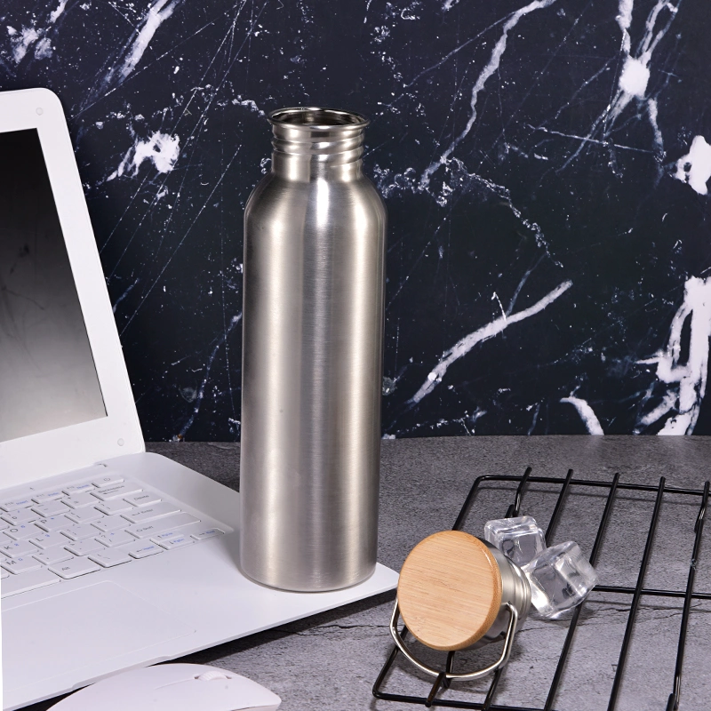 1000ml Bamboo Cap Water Bottle Single Wall Stainless Steel Plastic Free