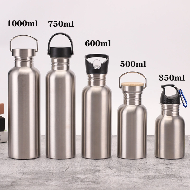 Wholesale Custom Logo Single Wall Stainless Steel Sports Water Bottle in Multi Sizes