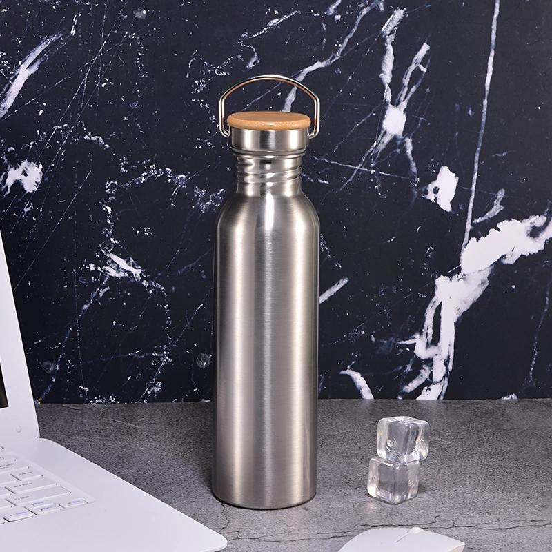 1000ml Bamboo Cap Water Bottle Single Wall Stainless Steel Plastic Free