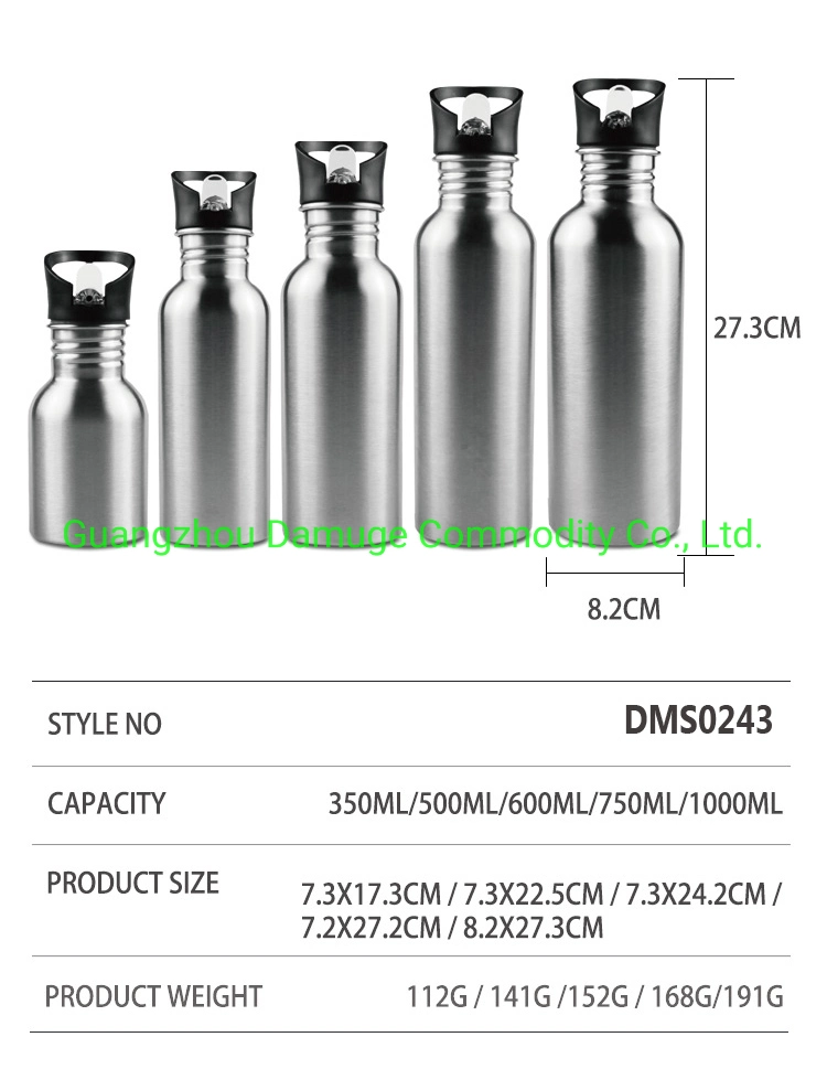 Reflect Mirrored 500ml 1000ml Standard Mouth Stainless Steel Single Wall Damuge Drinking Sport Water Bottle Canteen with Metal Lid
